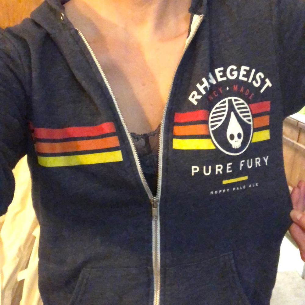 Unique Blue 70s style striped RHINEGEIST hoodie